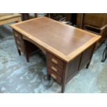 Mid century oak twin pedestal desk with oak top and six drawers