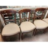 Set of three Victorian mahogany dining chairs with upholstered seats on turned front legs and a 1930