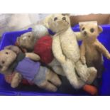 Collection of early teddies, other toys and dolls house furniture
