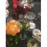 Decorative glassware, paperweights etc, together with silver plated wares