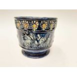 Castle Hedingham Edward Bingham blue glazed pottery vase/jardinière decorated with horse and cart, f