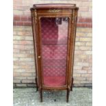 French King wood vitrine enclosed by bowed glazed door, 66cm wide, 33.5cm deep, 143cm high