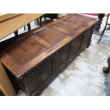 Oak blanket box with carved panelled decoration, 137cm wide, 46cm deep, 49cm high