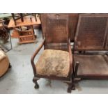 Old bergère suite comprising two seater settee and pair of chairs