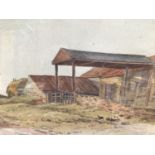 H. Thompson, early 20th century, watercolour - a farmstead, inscribed 'At Linton, Collingham, 1918,