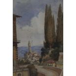 English School, 19th century, watercolour - 'Palazzo Vecchio & part of the Pitti Palace from the Bab