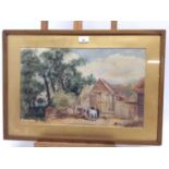 A. S. Oswin, late Victorian watercolour - rural farmstead, 30cm x 47cm, together with another view o