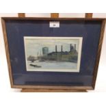 M. Fowell, mid 20th century watercolour and gouache - Battersea Power Station, signed, 14cm x 22cm,