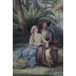 Early 19th century watercolour of courting couple, signed with monogram