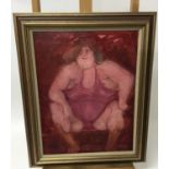 Kay Gallwey (born 1936) - oil on board - 'the wrestler', signed with initials. 40cm x 30cm