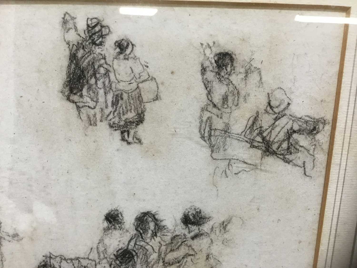 Attributed to David Cox (1785-1859) charcoal sketch, Figures - Image 5 of 7