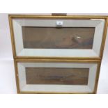 Manner of Lamplough, pair of watercolours - Eastern Landscapes, in glazed gilt frames, 14cm x 47cm