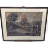 Early 19th century black and white engraving - Eton students in the river, 41cm x 59cm, in glazed fr