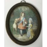 Murray - 18th century style portrait Mina on ivory depicting Prince Jacob Stuart and his sister, sig
