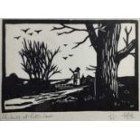 Woodblock print- The Mill at Little Laver, Essex no. 1 of 25, in glazed frame