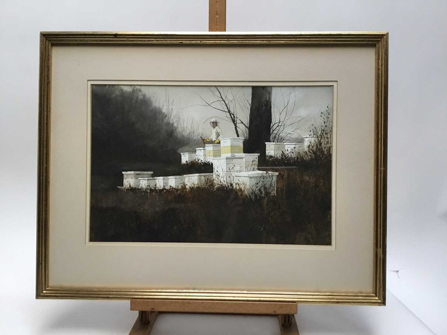 Ronald Lewis (American) watercolour painting of a beekeeper - Image 2 of 4