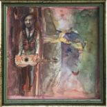 English School, Late 20th century, watercolour - Guitar Player, unsigned , 15 x 15cm, glazed frame,