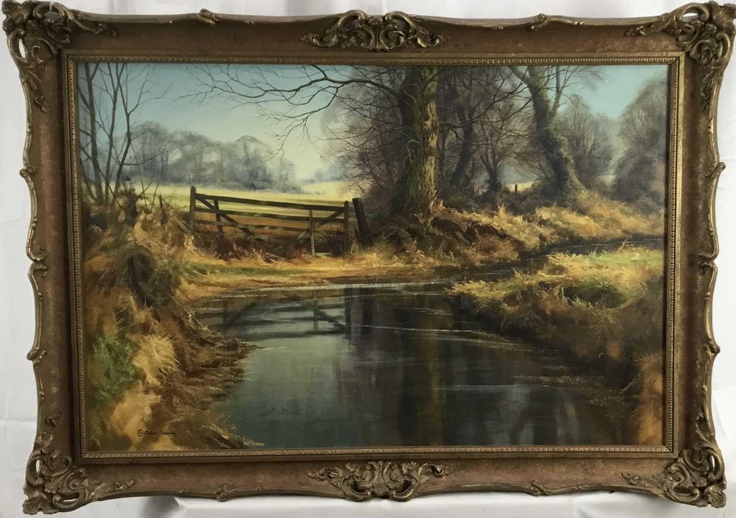 Christopher Osborne, oil on canvas - Winding Brook, signed, in gilt frame - Image 2 of 4