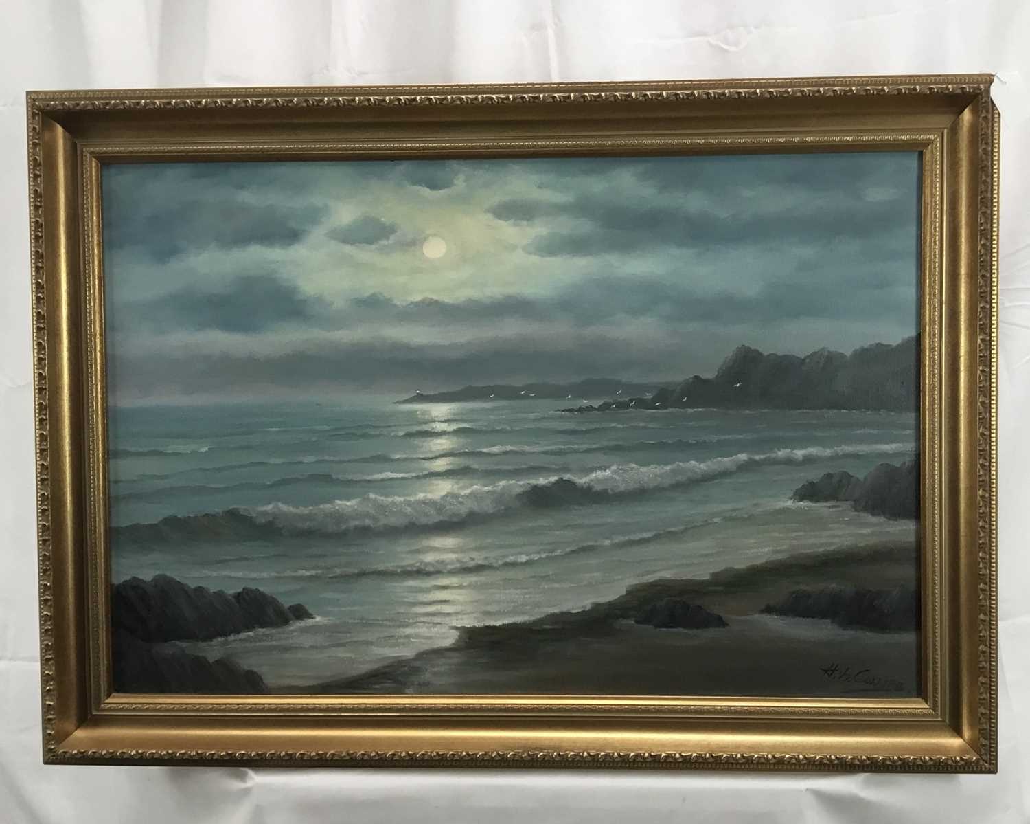 Collier, 20th century, oil on canvas - Moonrise, Cornwall, signed, in gilt frame - Image 2 of 4