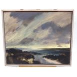 Sarah Chalmers, contemporary, oil on board - stormy coastline, 41cm x 51cm, framed