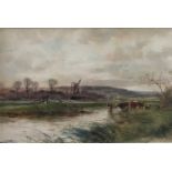Henry Charles Fox (1855-1929) river landscape with cattle, signed, watercolour