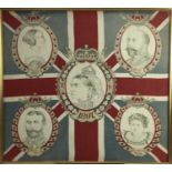 Queen Victoria diamond jubilee commemorative scarf, framed 65 x 70cm