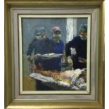 English School, contemporary, oil on board - surgeons, signed with initials 22.5mm x 20cm