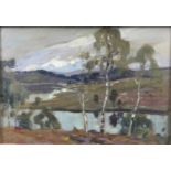 Jean Remond (1872 - 1913), oil on board, A river landscape with silver birch trees, signed, in gilt