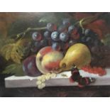 Manner of George Lance (1802-1864) oil on panel - still life of fruit and insects, unframed