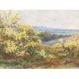 Albert Kinsley (1852-1945) watercolour - extensive landscape, signed, 25cm x 36cm, in glazed gilt fr