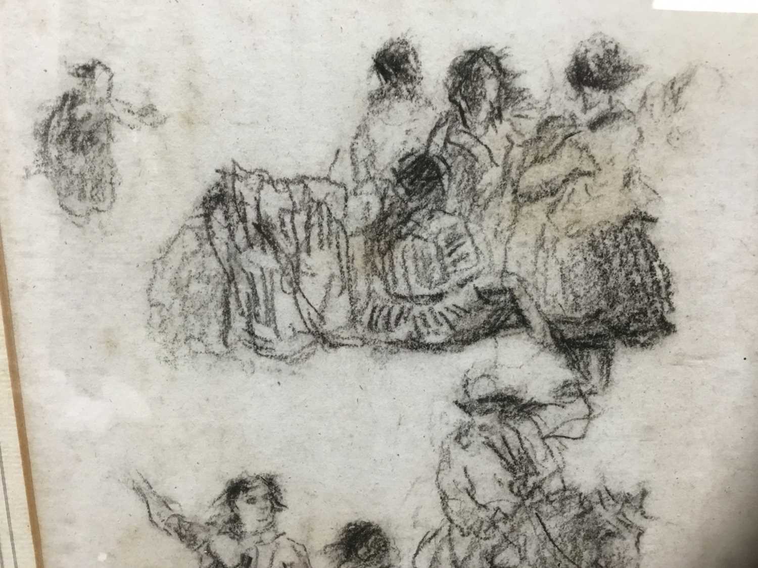 Attributed to David Cox (1785-1859) charcoal sketch, Figures - Image 6 of 7