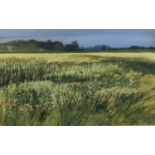 Kit Leese ( contemporary) gouache, Cornfield Withermarsh Green, signed