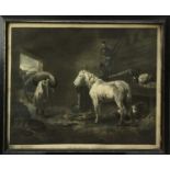 George Morland, three antique engravings - The Farmer's Stable, Evening and The Farm Yard, in glazed