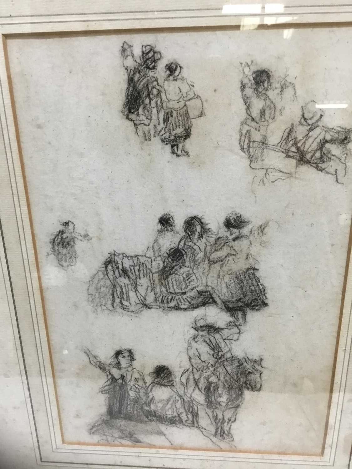 Attributed to David Cox (1785-1859) charcoal sketch, Figures
