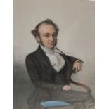 Trio of mid 19th century pencil, pastel and watercolour portraits depicting members of the Carteret