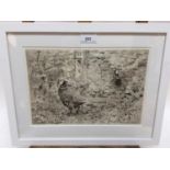 Peter Partington (b.1941) signed etching - Pheasants, 20cm x 30cm, in glazed frame