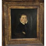 English School. 19th century, oil on canvas, half length portrait a young boy, indistinctly signed a