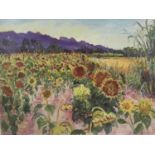 Frederick Gore (1919-2003) lithographic print, Continental landscape with sunflowers, signed and num