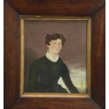 English School, circa 1820, oil on board, half length portrait of a lady, in period glazed rosewood