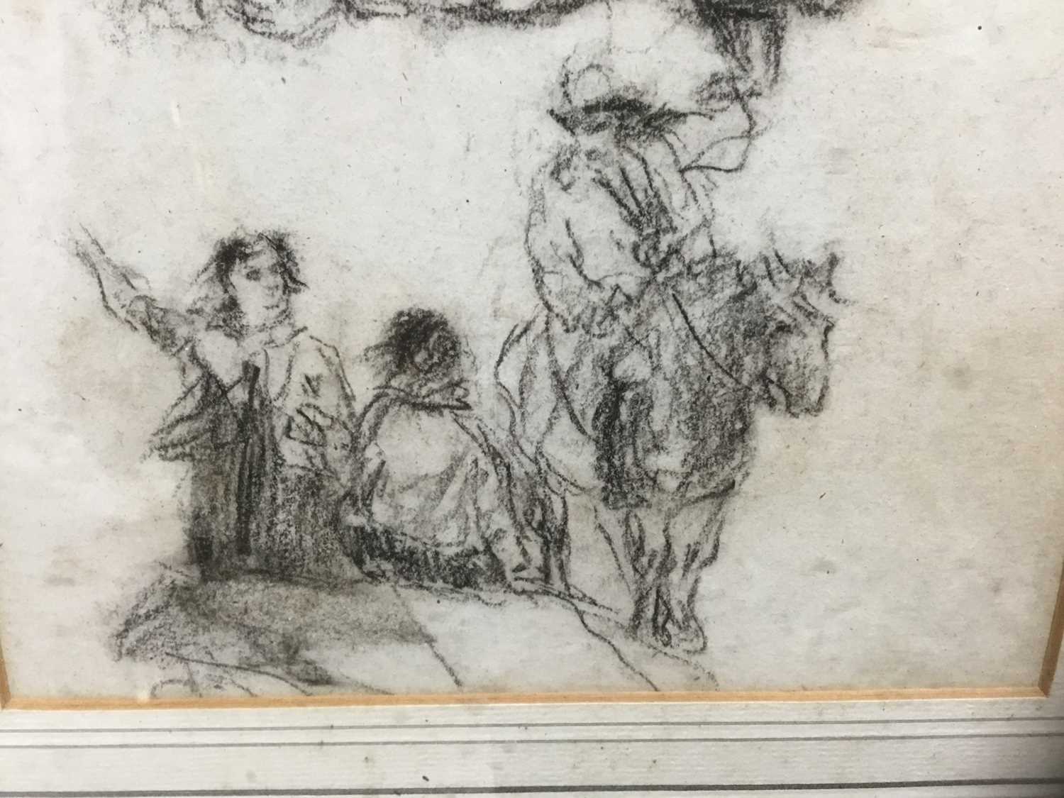 Attributed to David Cox (1785-1859) charcoal sketch, Figures - Image 4 of 7