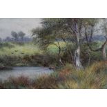 Henry Measham RCamA (1848-1922), watercolour, country landscape with pond, 24 x 36cm, signed