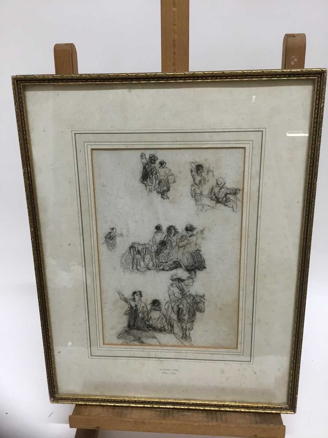 Attributed to David Cox (1785-1859) charcoal sketch, Figures - Image 2 of 7