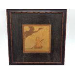 1920s/30s inlaid wooden panel -The Adventurer, A.J.Rowley label verso, 35cm square