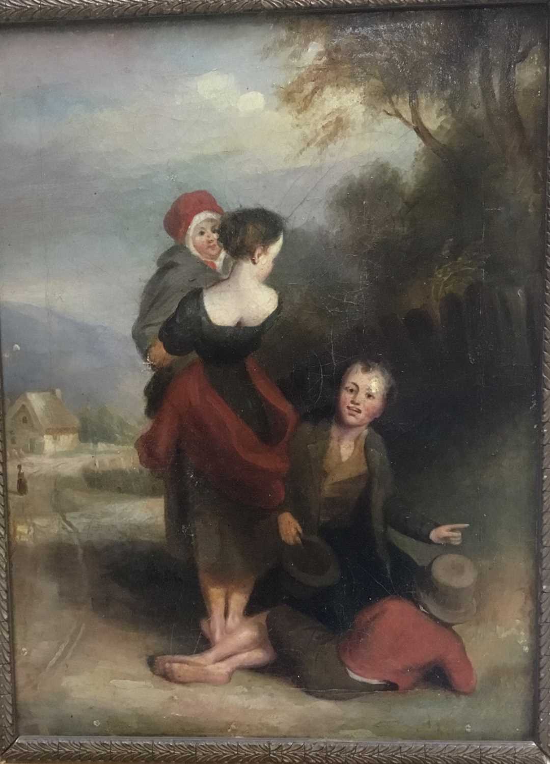 19th century English School, figures in a landscape, together with a watercolour portrait