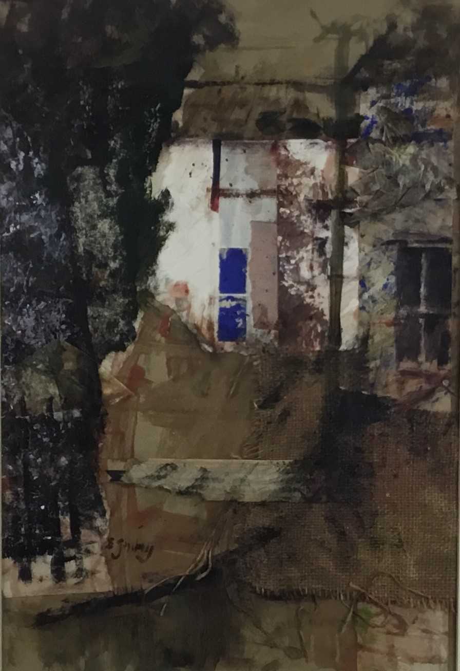 Edward Gentry (b. 1943) mixed media and collage ‘Houses at Moniaive’n