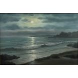 Collier, 20th century, oil on canvas - Moonrise, Cornwall, signed, in gilt frame