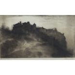 William Miller (late 19th century) etching, Edinburgh Castle, signed and inscribed, 21 x 36cm