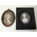 18th century style portrait miniature on ivory depicting a lady in blue dress, signed with initials