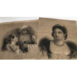 Pair of 19th century charcoal portraits, signed indistinctly