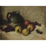 M. J. Reed, Canadian School, 20th century, oil on board - still life of fruit and a jug, signed, fra